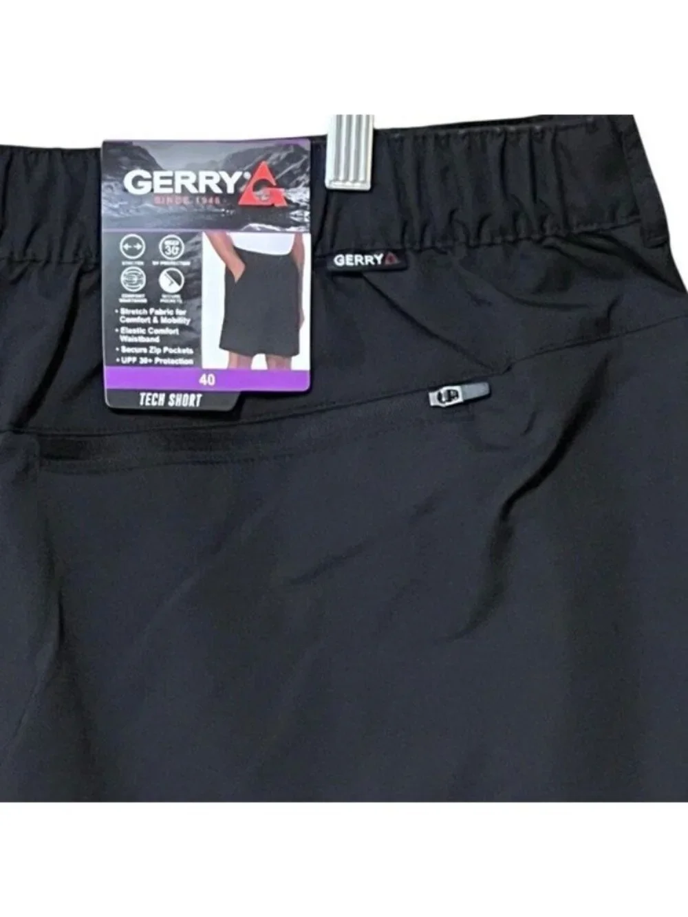 Gerry Men’s Tech Shorts Size 40 Black UPF 30+ Stretch Zip Pockets NWT